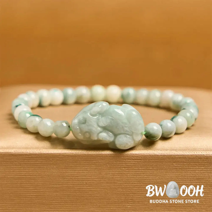 Buddha Stones Natural Green Jade PiXiu Carved Luck Bracelet - BWOOOH - Jade(Wrist Circumference 14-16cm) - Bracelet