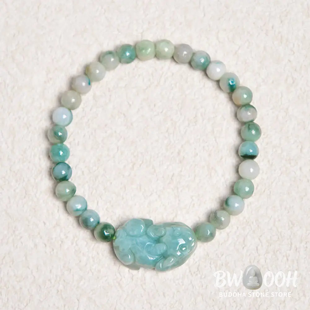 Buddha Stones Natural Green Jade PiXiu Carved Luck Bracelet - BWOOOH - Jade(Wrist Circumference 14-16cm) - Bracelet
