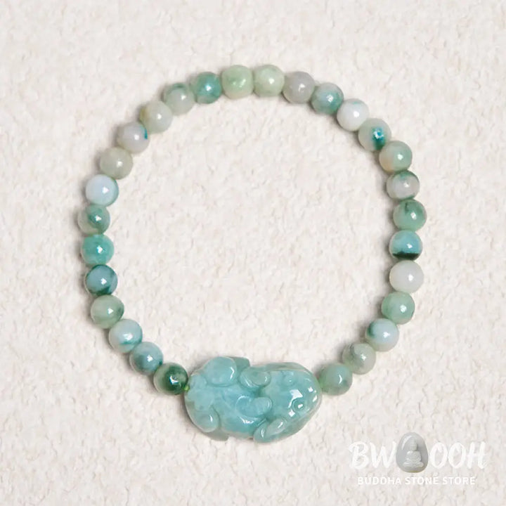 Buddha Stones Natural Green Jade PiXiu Carved Luck Bracelet - BWOOOH - Jade(Wrist Circumference 14-16cm) - Bracelet