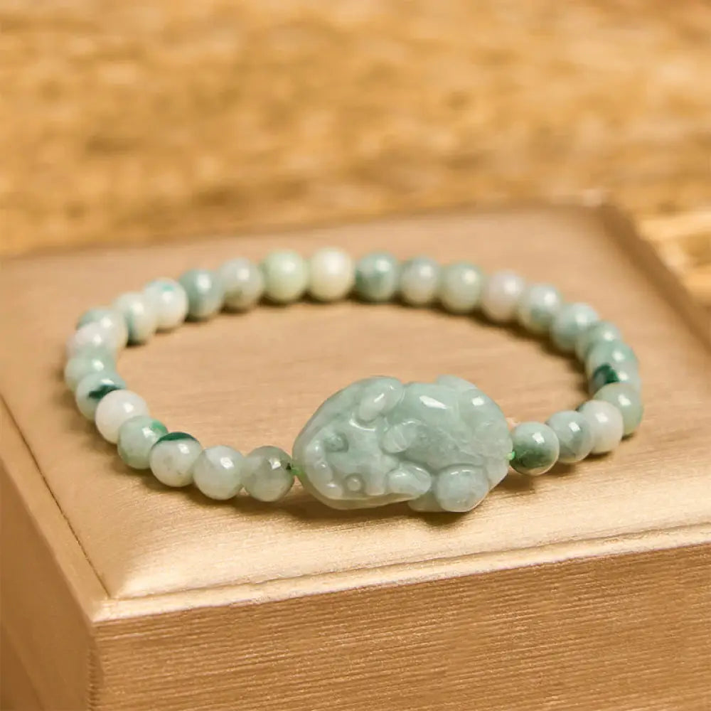 BWOOOH Natural Green Jade PiXiu Carved Luck Bracelet — Jade feng shui bracelet for spiritual healing and mindful living