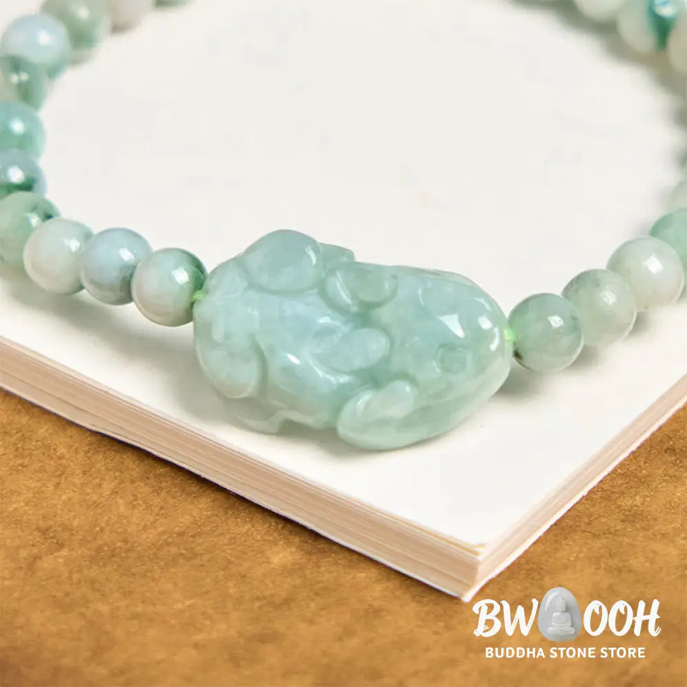 Buddha Stones Natural Green Jade PiXiu Carved Luck Bracelet - BWOOOH - Jade(Wrist Circumference 14-16cm) - Bracelet