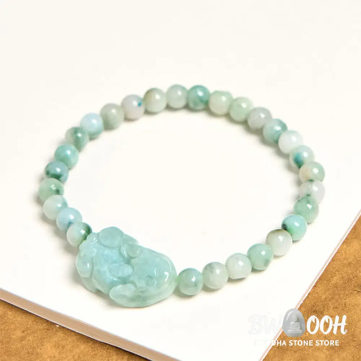 Buddha Stones Natural Green Jade PiXiu Carved Luck Bracelet - BWOOOH - Jade(Wrist Circumference 14-16cm) - Bracelet