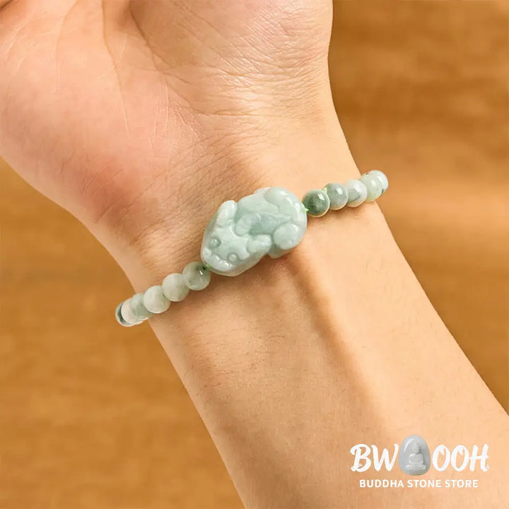 Buddha Stones Natural Green Jade PiXiu Carved Luck Bracelet - BWOOOH - Jade(Wrist Circumference 14-16cm) - Bracelet
