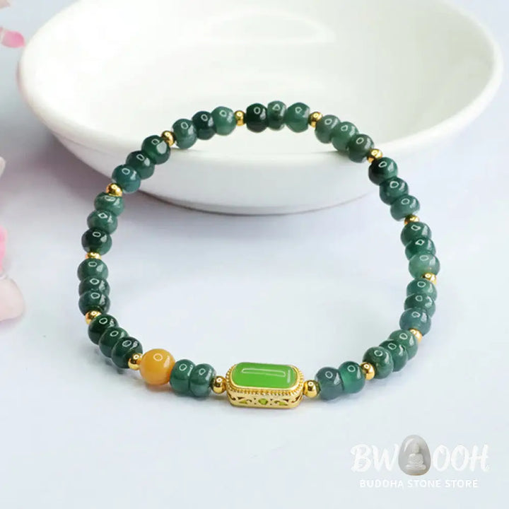 Buddha Stones Natural Green Jade Topaz Luck Bracelet - BWOOOH - Jade(Wrist Circumference: 14-15cm) - Bracelet