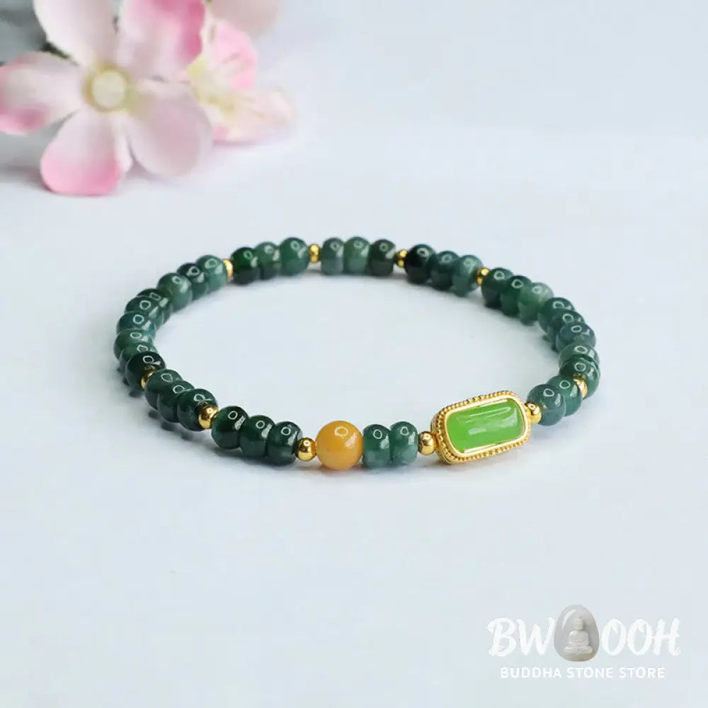 Buddha Stones Natural Green Jade Topaz Luck Bracelet - BWOOOH - Jade(Wrist Circumference: 14-15cm) - Bracelet