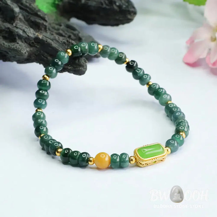 Buddha Stones Natural Green Jade Topaz Luck Bracelet - BWOOOH - Jade(Wrist Circumference: 14-15cm) - Bracelet