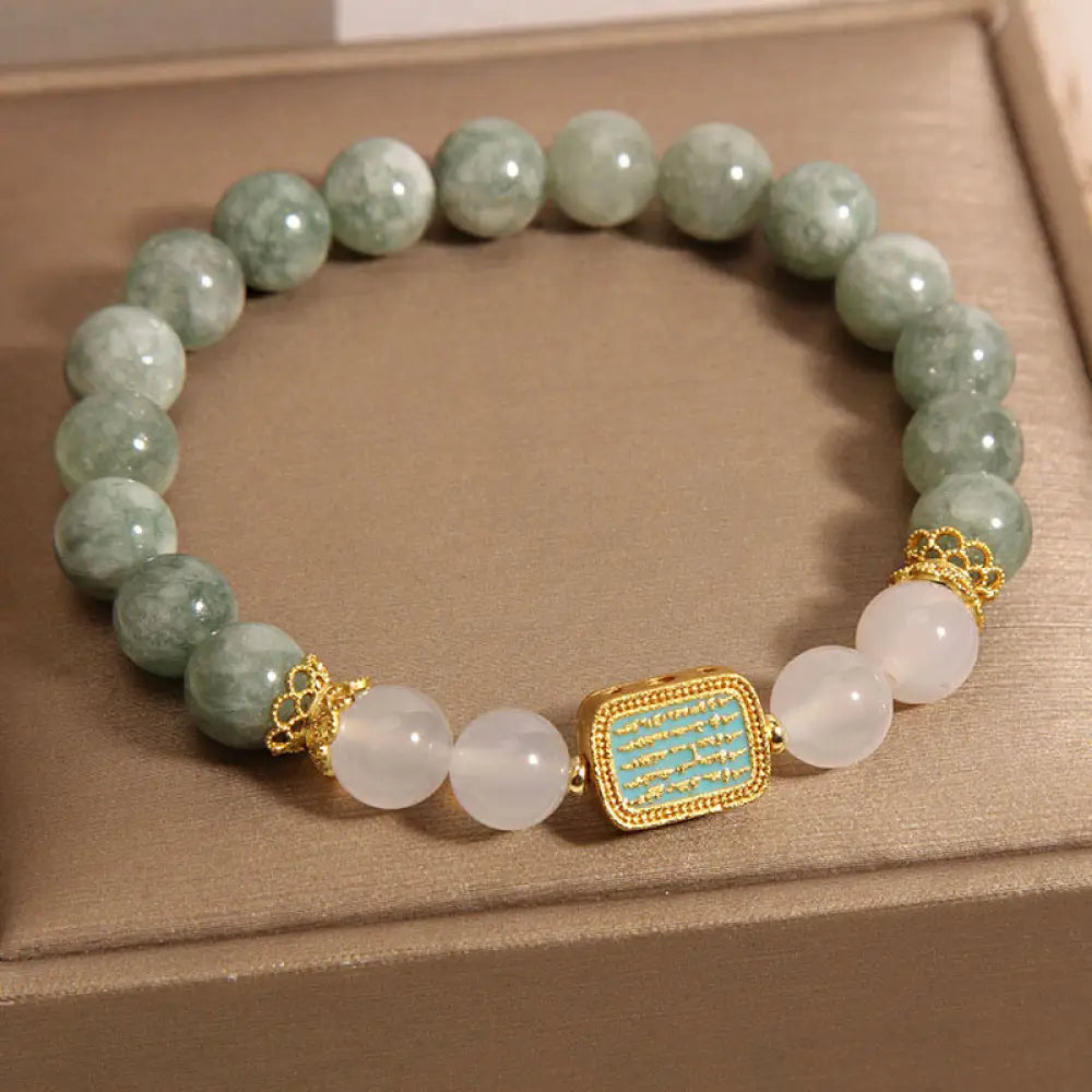 BWOOOH Natural Green Jade White Agate Five Scriptures Abundance Bracelet - BWOOOH - Jade(Wrist Circumference: