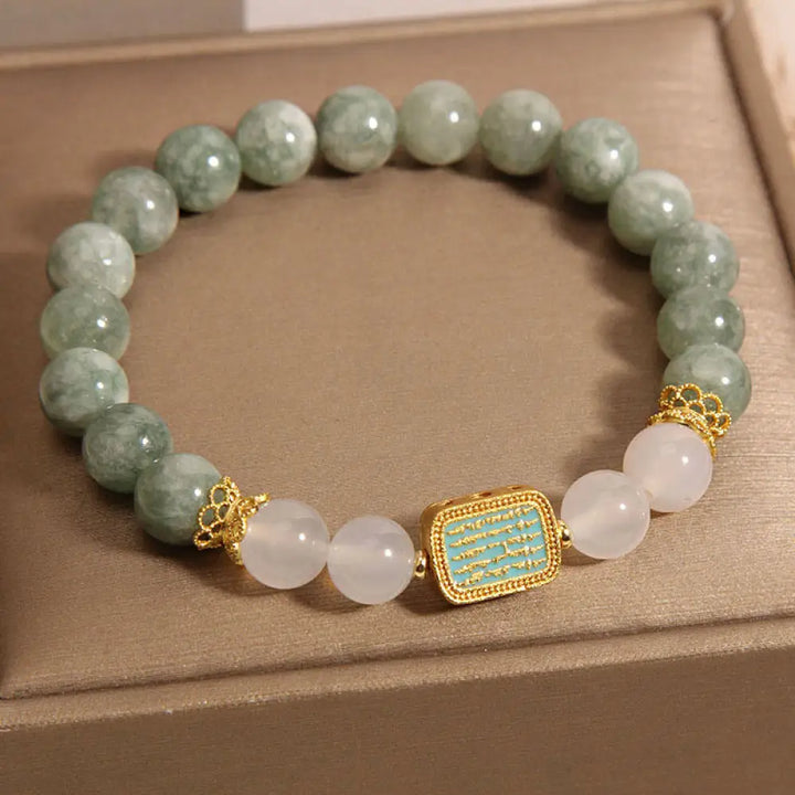 BWOOOH Natural Green Jade White Agate Five Scriptures Abundance Bracelet - BWOOOH - Jade(Wrist Circumference: