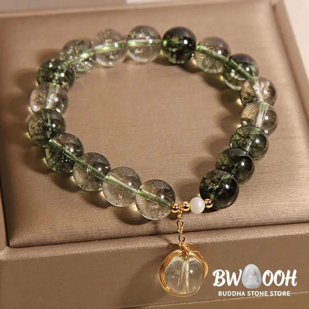 Buddha Stones Natural Green Phantom Crystal Lucky Bracelet - BWOOOH - Green Phantom(Wrist Circumference 14-16cm)