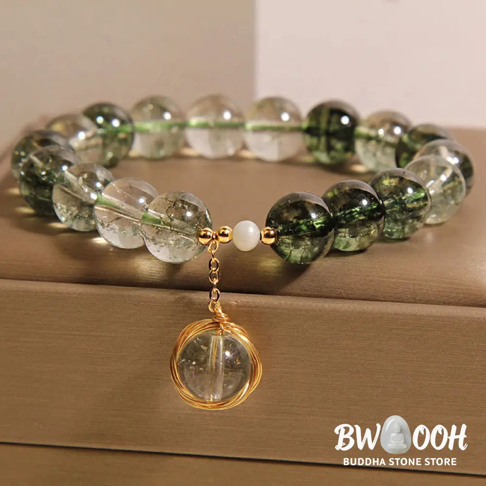 Buddha Stones Natural Green Phantom Crystal Lucky Bracelet - BWOOOH - Green Phantom(Wrist Circumference 14-16cm)