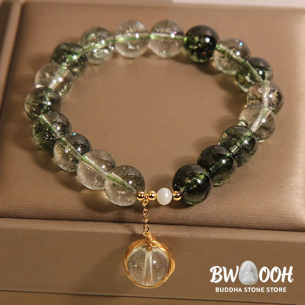 Buddha Stones Natural Green Phantom Crystal Lucky Bracelet - BWOOOH - Green Phantom(Wrist Circumference 14-16cm)
