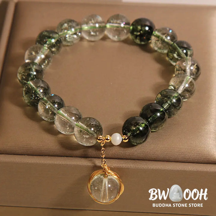 Buddha Stones Natural Green Phantom Crystal Lucky Bracelet - BWOOOH - Green Phantom(Wrist Circumference 14-16cm)