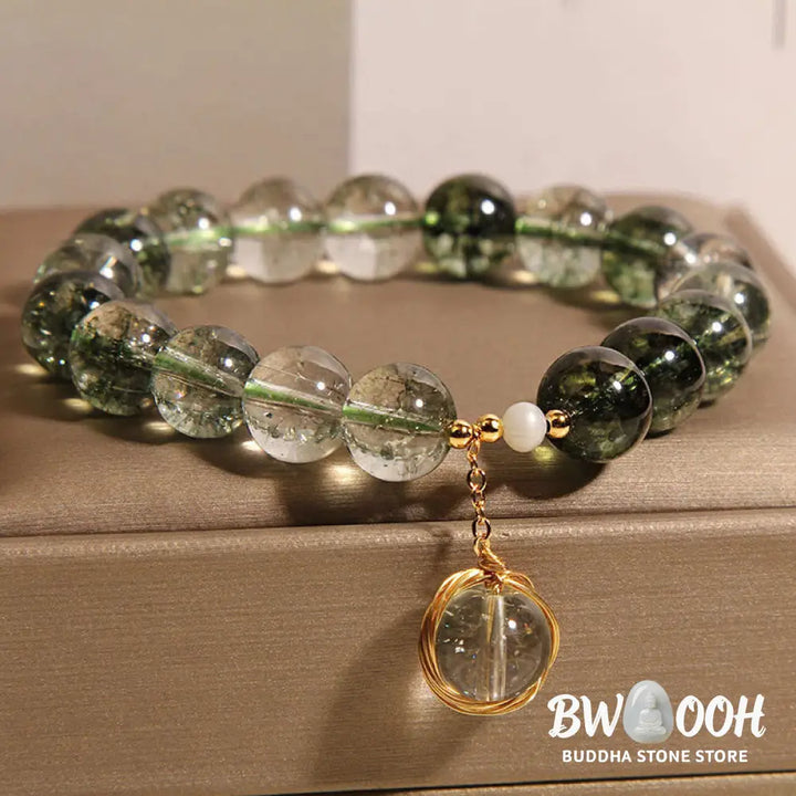 Buddha Stones Natural Green Phantom Crystal Lucky Bracelet - BWOOOH - Green Phantom(Wrist Circumference 14-16cm)