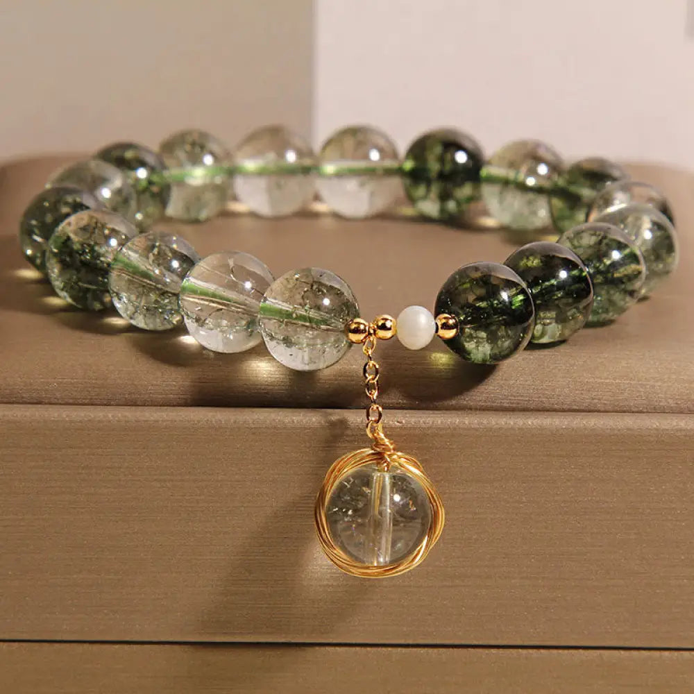 BWOOOH Natural Green Phantom Crystal Lucky Bracelet — Crystal crystal healing bracelet for spiritual healing and mindful l...