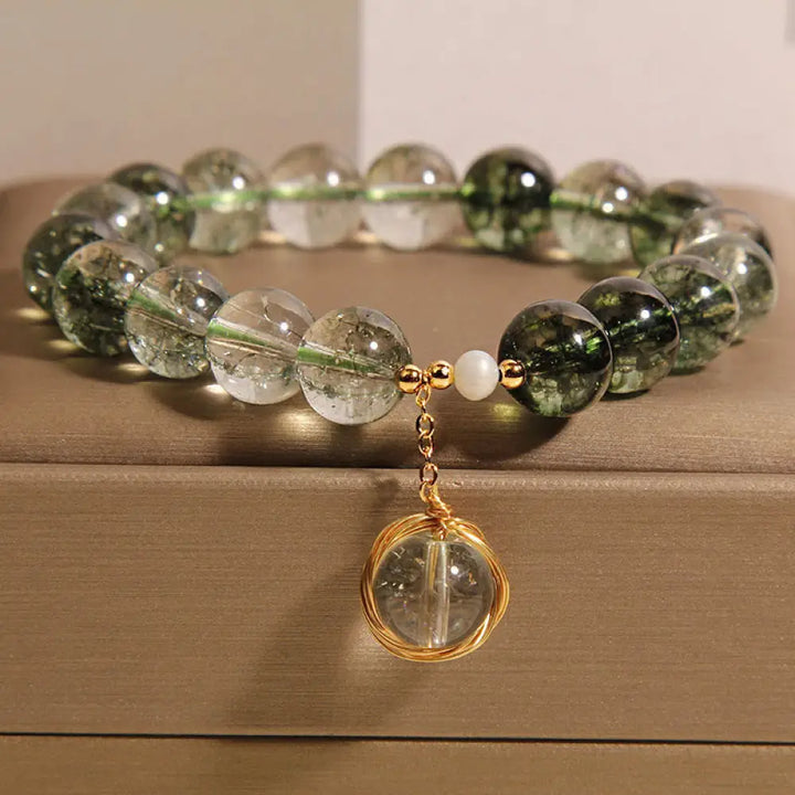 BWOOOH Natural Green Phantom Crystal Lucky Bracelet — Crystal crystal healing bracelet for spiritual healing and mindful l...