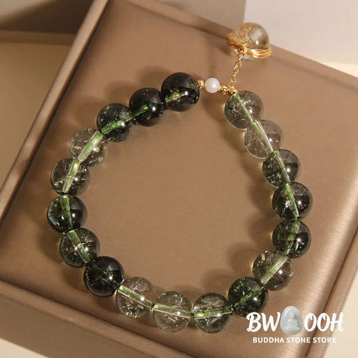 Buddha Stones Natural Green Phantom Crystal Lucky Bracelet - BWOOOH - Green Phantom(Wrist Circumference 14-16cm)
