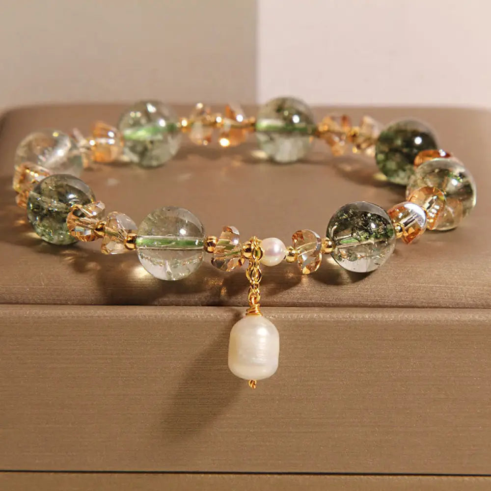 BWOOOH Natural Green Phantom Pearl Gravel Crystal Stone Confidence Bracelet — Pearl crystal healing bracelet for spiritual...