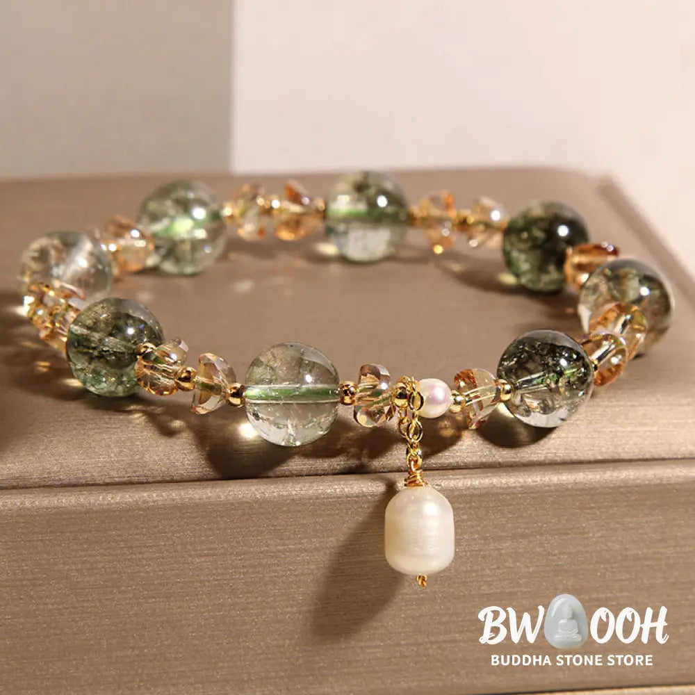 Buddha Stones Natural Green Phantom Pearl Gravel Crystal Stone Confidence Bracelet - BWOOOH - Green Phantom(Wrist