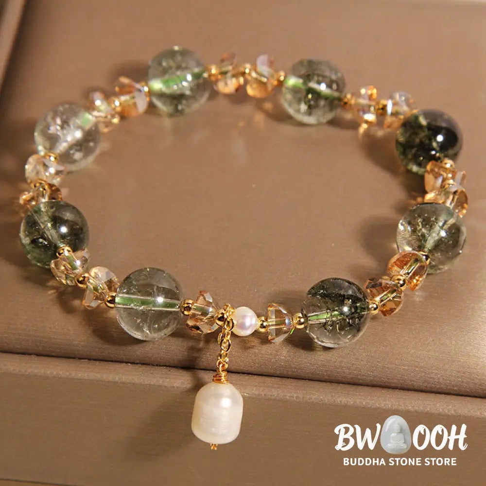 Buddha Stones Natural Green Phantom Pearl Gravel Crystal Stone Confidence Bracelet - BWOOOH - Green Phantom(Wrist
