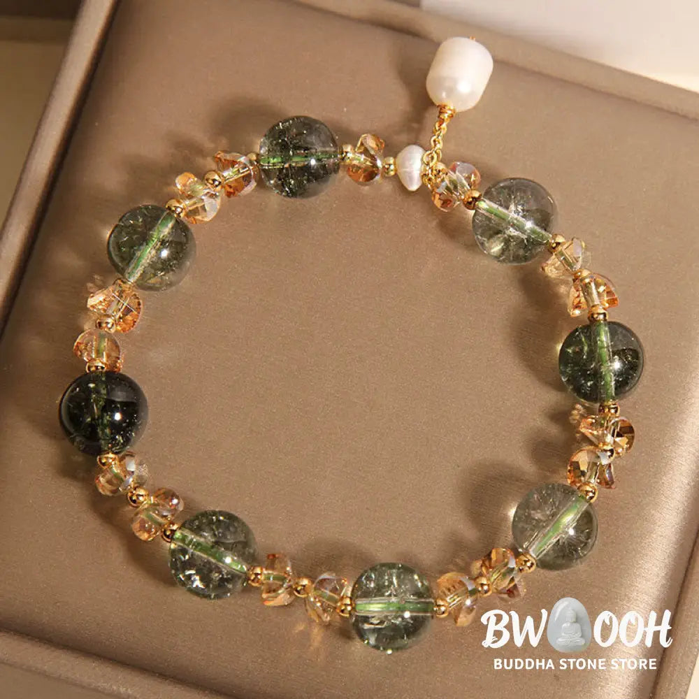 Buddha Stones Natural Green Phantom Pearl Gravel Crystal Stone Confidence Bracelet - BWOOOH - Green Phantom(Wrist