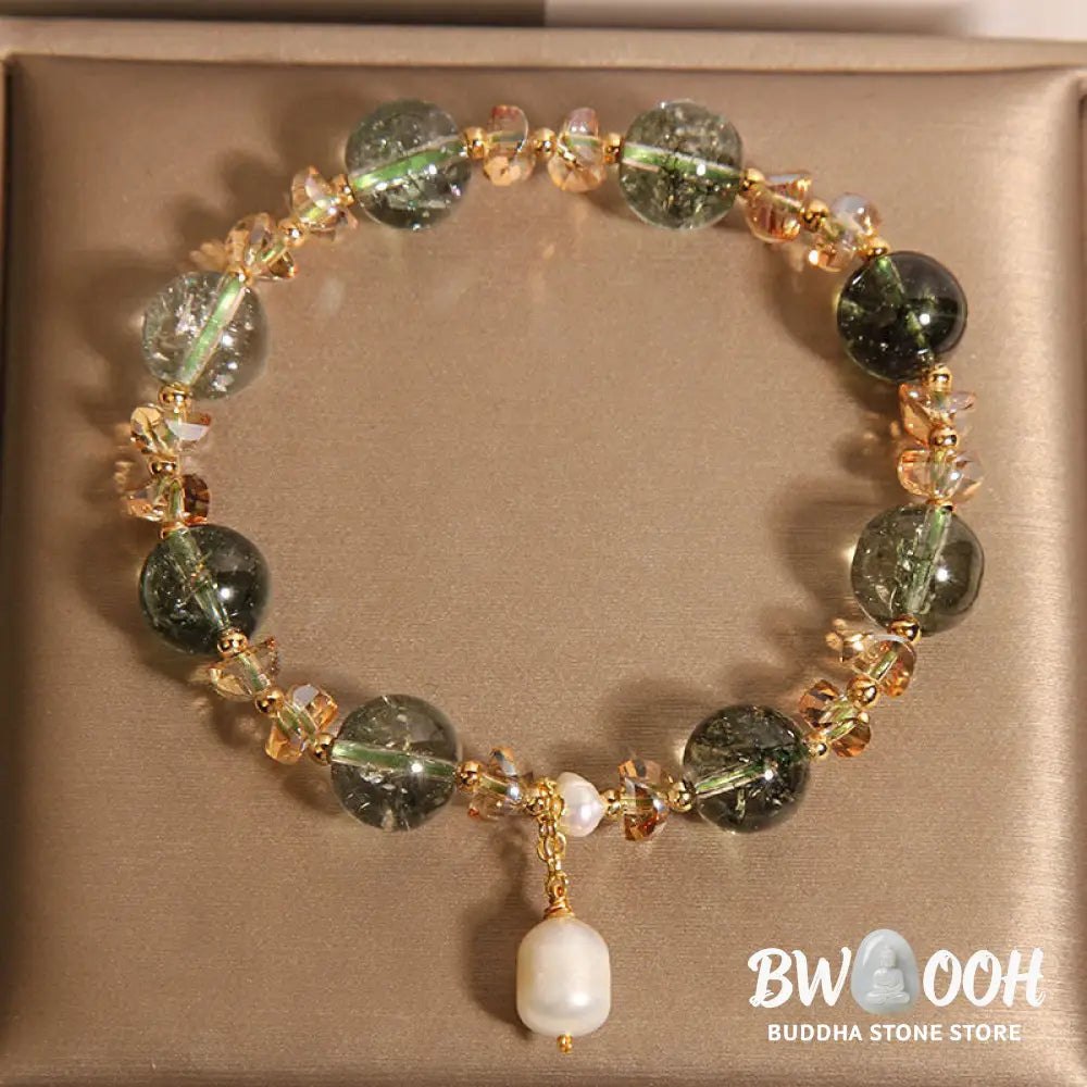 Buddha Stones Natural Green Phantom Pearl Gravel Crystal Stone Confidence Bracelet - BWOOOH - Green Phantom(Wrist