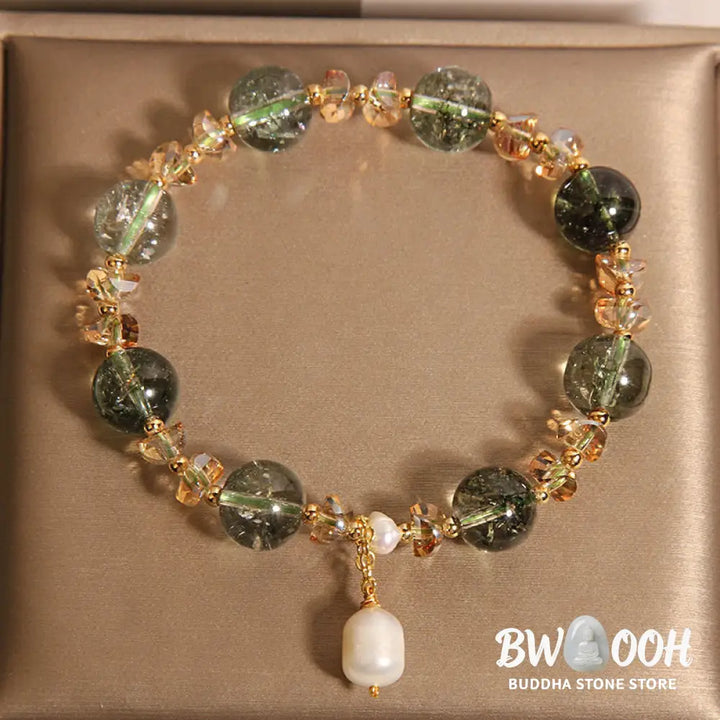 Buddha Stones Natural Green Phantom Pearl Gravel Crystal Stone Confidence Bracelet - BWOOOH - Green Phantom(Wrist