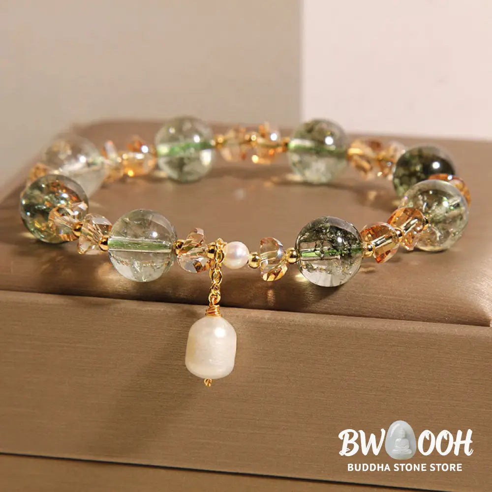 Buddha Stones Natural Green Phantom Pearl Gravel Crystal Stone Confidence Bracelet - BWOOOH - Green Phantom(Wrist