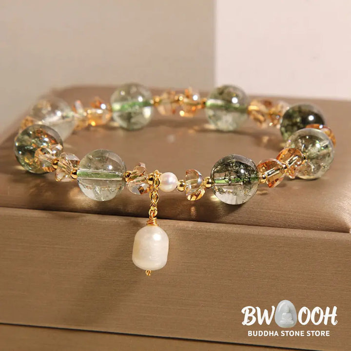 Buddha Stones Natural Green Phantom Pearl Gravel Crystal Stone Confidence Bracelet - BWOOOH - Green Phantom(Wrist