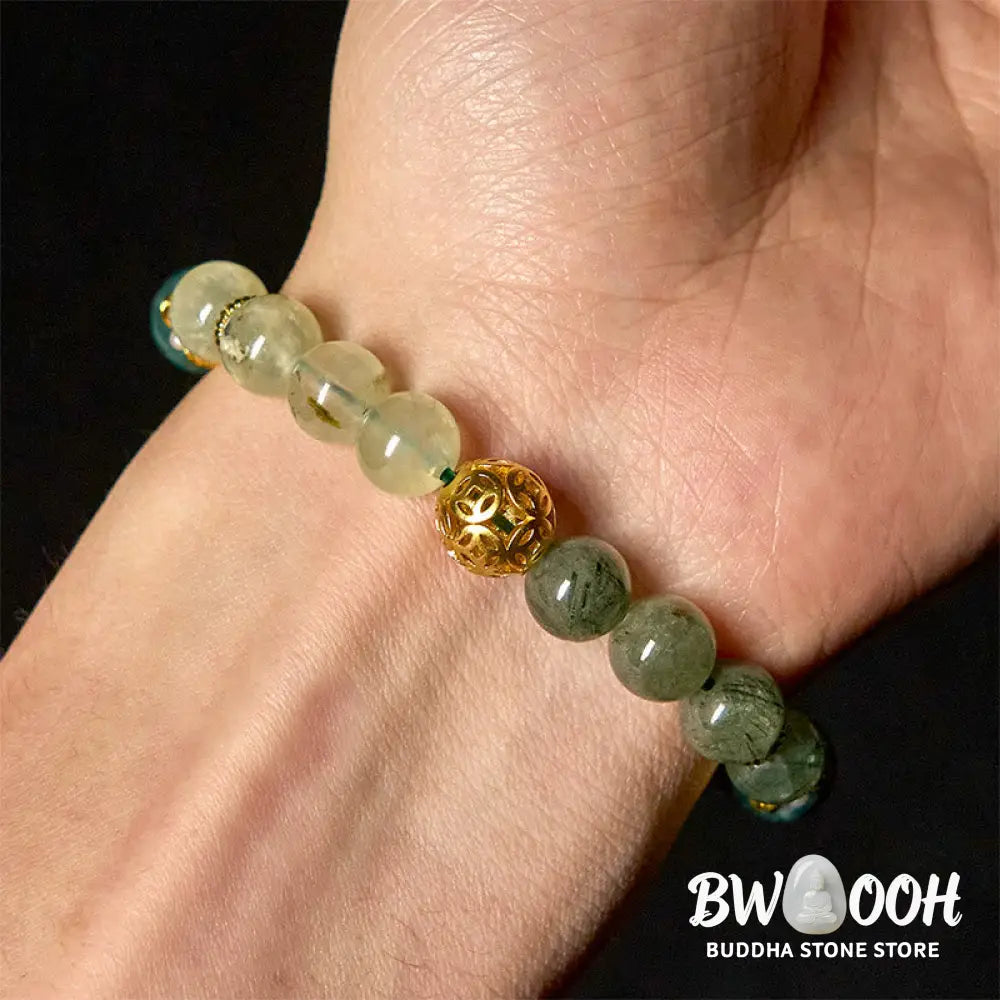 Buddha Stones Natural Green Phantom White Crystal Jade Beads Lucky Bracelet - Green Phantom(Wrist Circumference: