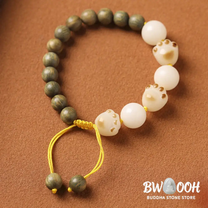 Buddha Stones Natural Green Sandalwood Bodhi Seed Cat Paw Claw Cure Bracelet - BWOOOH - Green Sandalwood&amp;Bodhi