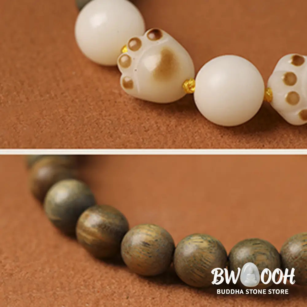 Buddha Stones Natural Green Sandalwood Bodhi Seed Cat Paw Claw Cure Bracelet - BWOOOH - Green Sandalwood&amp;Bodhi