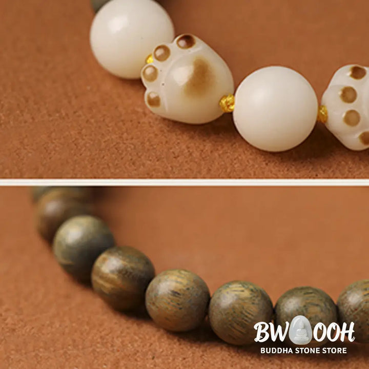 Buddha Stones Natural Green Sandalwood Bodhi Seed Cat Paw Claw Cure Bracelet - BWOOOH - Green Sandalwood&amp;Bodhi
