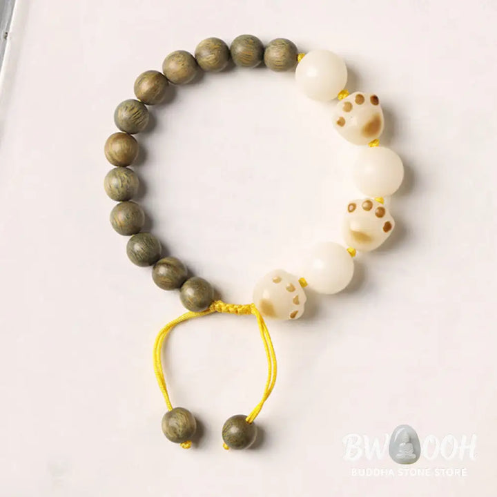Buddha Stones Natural Green Sandalwood Bodhi Seed Cat Paw Claw Cure Bracelet - BWOOOH - Green Sandalwood&amp;Bodhi