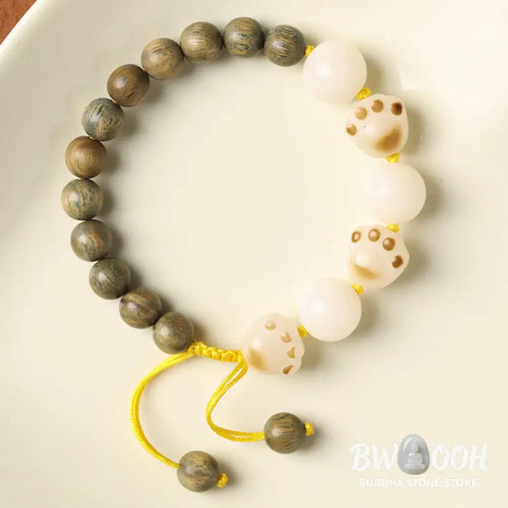 Buddha Stones Natural Green Sandalwood Bodhi Seed Cat Paw Claw Cure Bracelet - BWOOOH - Green Sandalwood&amp;Bodhi