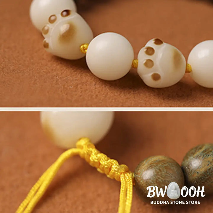 Buddha Stones Natural Green Sandalwood Bodhi Seed Cat Paw Claw Cure Bracelet - BWOOOH - Green Sandalwood&amp;Bodhi