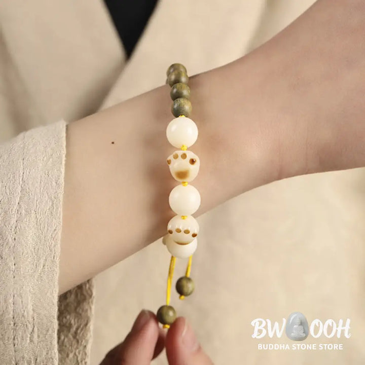Buddha Stones Natural Green Sandalwood Bodhi Seed Cat Paw Claw Cure Bracelet - BWOOOH - Green Sandalwood&amp;Bodhi