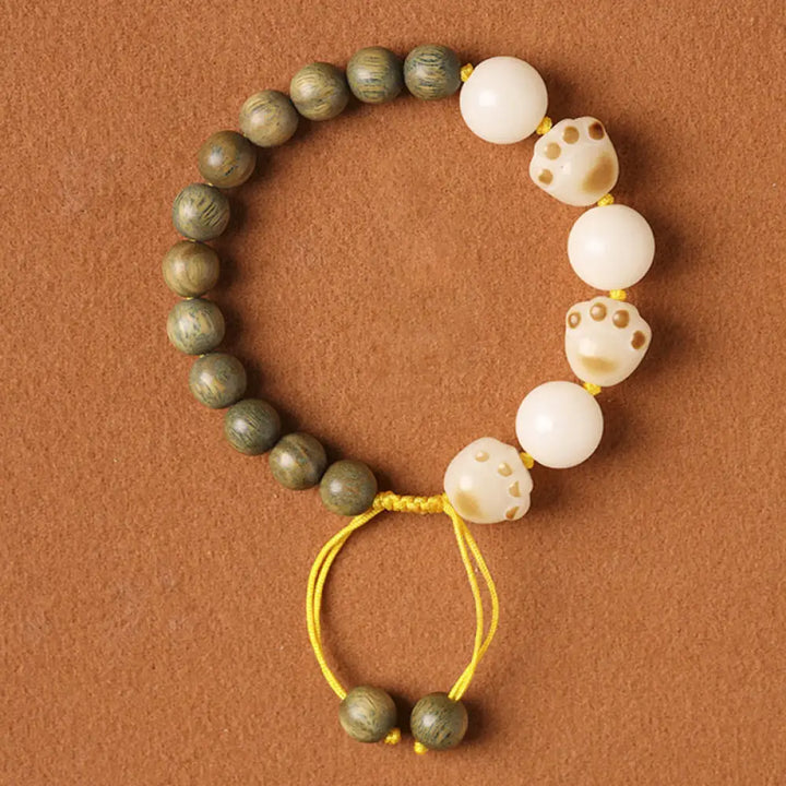 BWOOOH Natural Green Sandalwood Bodhi Seed Cat Paw Claw Cure Bracelet - BWOOOH - Green Sandalwood&amp;Bodhi
