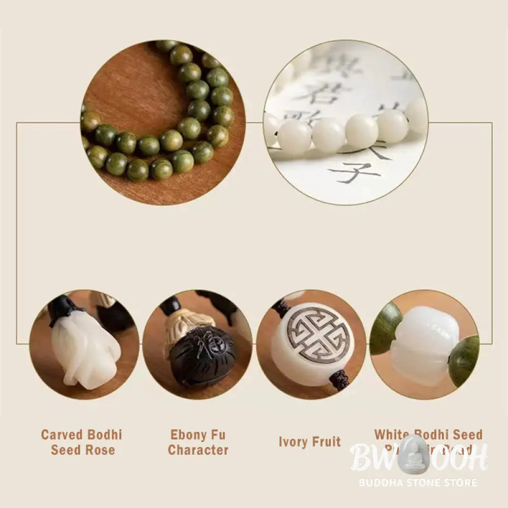 Buddha Stones Natural Green Sandalwood Bodhi Seed Soothing Bracelet - BWOOOH - Green Sandalwood&amp;Bodhi Seed - Bracelet