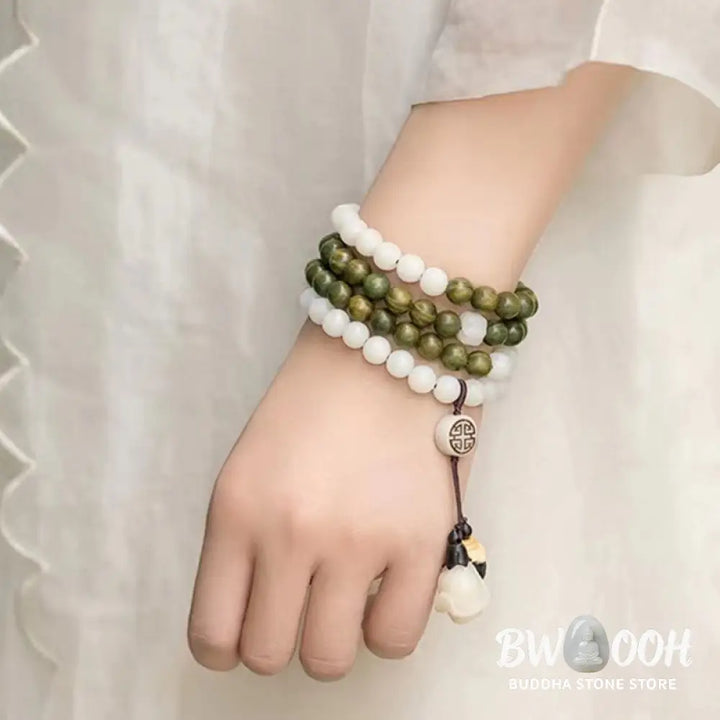 Buddha Stones Natural Green Sandalwood Bodhi Seed Soothing Bracelet - BWOOOH - Green Sandalwood&amp;Bodhi Seed - Bracelet