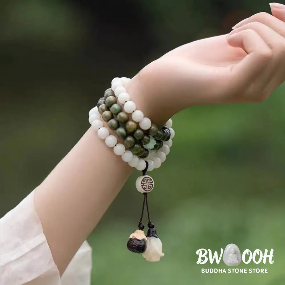 Buddha Stones Natural Green Sandalwood Bodhi Seed Soothing Bracelet - BWOOOH - Green Sandalwood&amp;Bodhi Seed - Bracelet