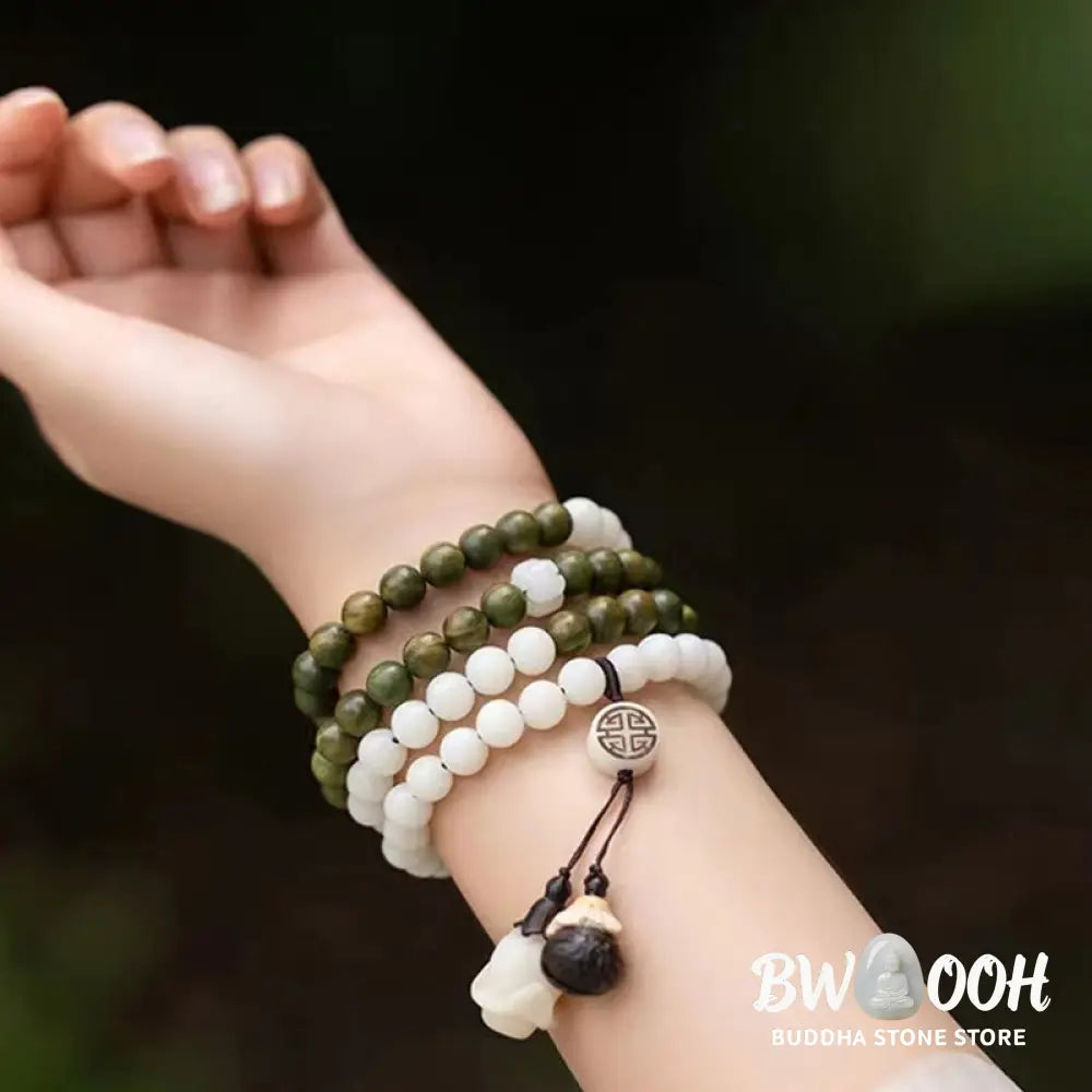 Buddha Stones Natural Green Sandalwood Bodhi Seed Soothing Bracelet - BWOOOH - Green Sandalwood&amp;Bodhi Seed - Bracelet