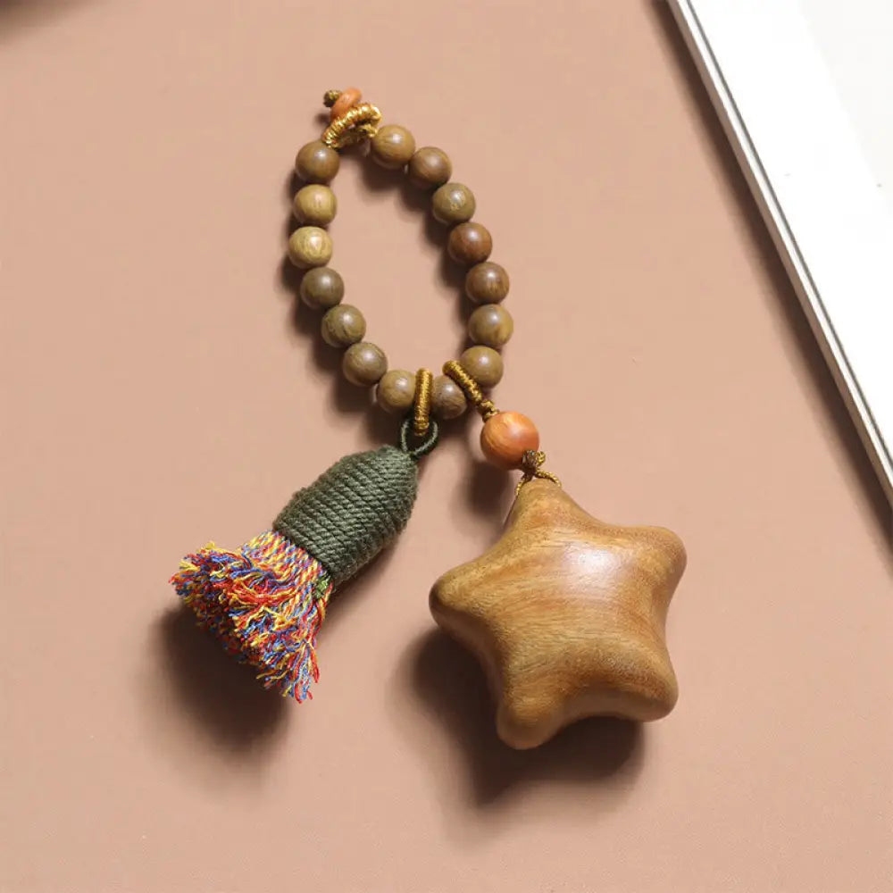 BWOOOH Natural Green Sandalwood Colored Rope Tassels Star
