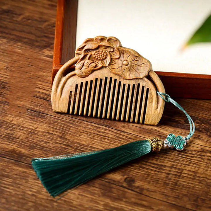 BWOOOH Natural Green Sandalwood Lotus Flower Leaf Engrave