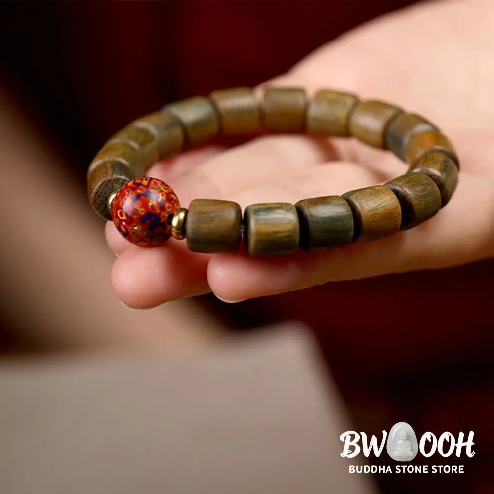 Buddha Stones Natural Green Sandalwood Small Leaf Red Sandalwood Lacquer Bead Peace Bracelet - BWOOOH - Bracelet