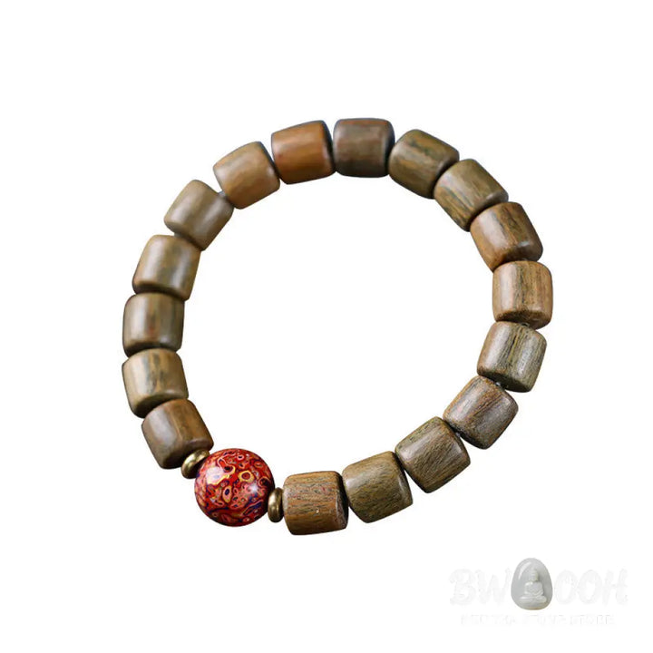 Buddha Stones Natural Green Sandalwood Small Leaf Red Sandalwood Lacquer Bead Peace Bracelet - BWOOOH - Bracelet