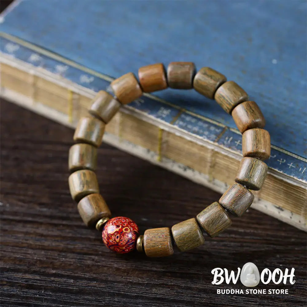 Buddha Stones Natural Green Sandalwood Small Leaf Red Sandalwood Lacquer Bead Peace Bracelet - BWOOOH - Bracelet
