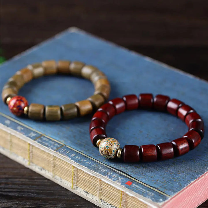 BWOOOH Natural Green Sandalwood Small Leaf Red Sandalwood Lacquer Bead Peace Bracelet - BWOOOH - Bracelet