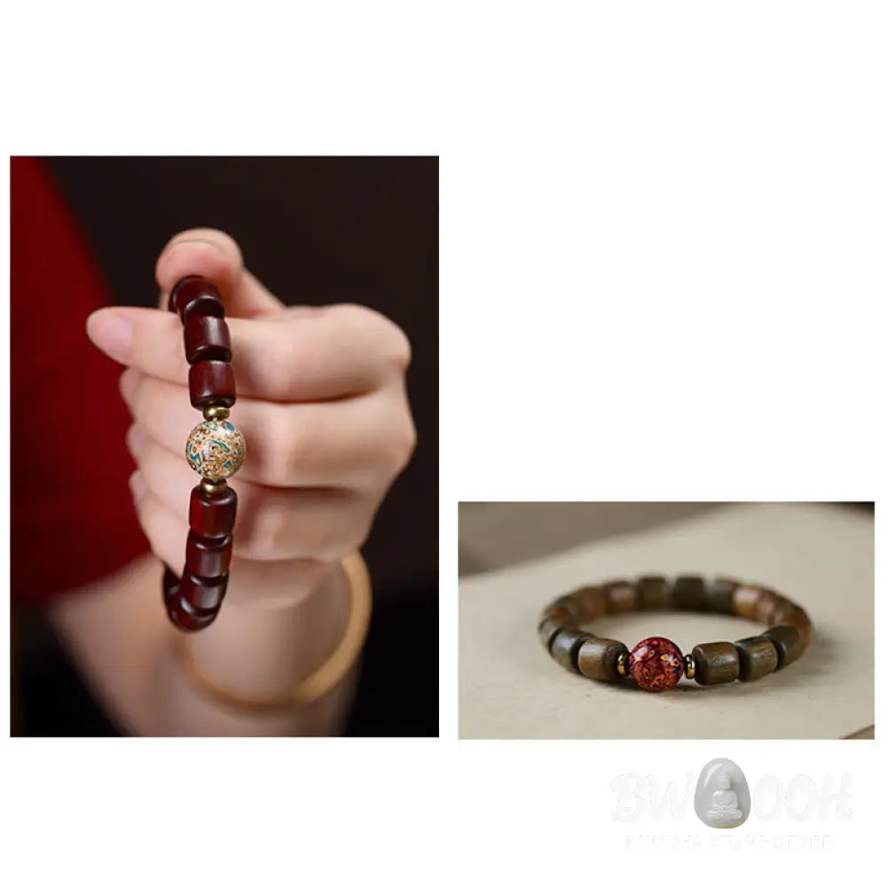 Buddha Stones Natural Green Sandalwood Small Leaf Red Sandalwood Lacquer Bead Peace Bracelet - BWOOOH - Bracelet