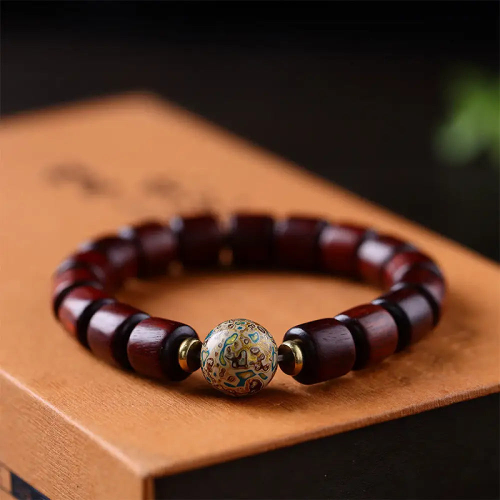 Buddha Stones Natural Green Sandalwood Small Leaf Red Sandalwood Lacquer Bead Peace Bracelet - BWOOOH - Small Leaf Red