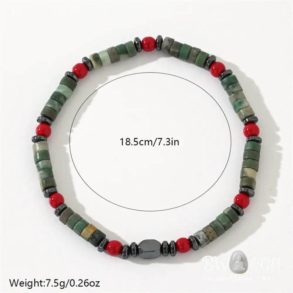 Buddha Stones Natural Green Stone Hematite Red Coral Powerful Bracelet - BWOOOH - Green Stone(Wrist Circumference